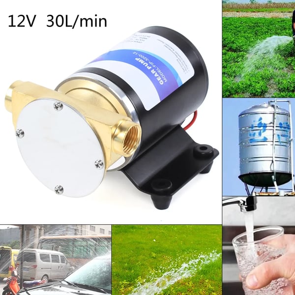 Selvprimende skibspumpe, kapacitet 23L/30L/min, 12V elektrisk strøm, gearpumpestruktur,sort