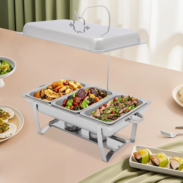 Madvarmer Chafing Dish, 3 Rustfrit Stål Brændstofpander, Ideel til Catering,Sølv