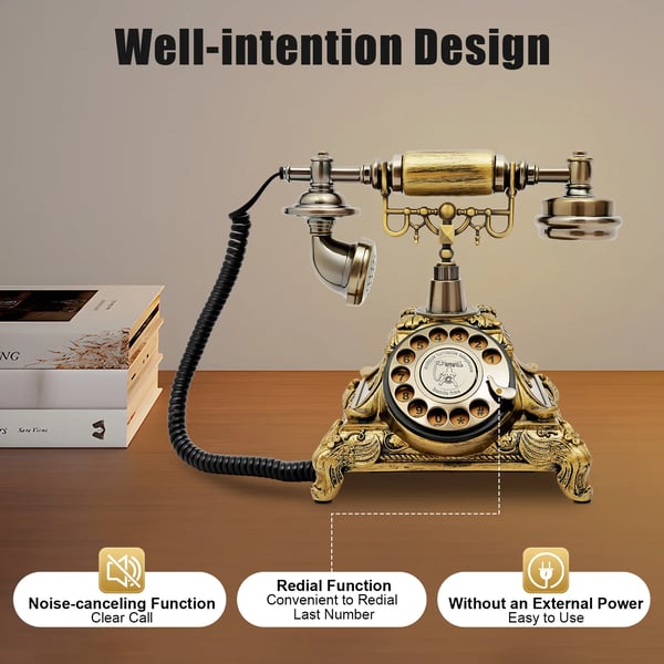 Rotary Telefon, Støjdæmpende Funktion, Elegant Vintage Design,Bronze