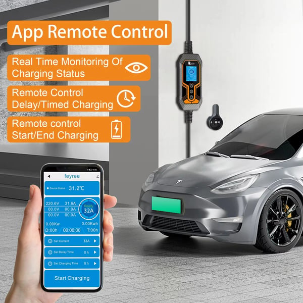 EV-lader, Wi-Fi smart kontrol, justerbar strøm op til 32A,TYPE2