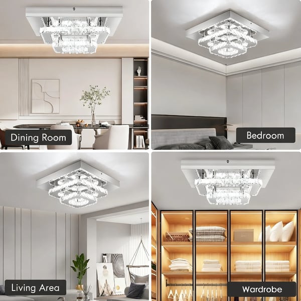 Loftlampe, LED-belysning, Elegant Krystal Design,Kold Hvid, 30x30x11cm, HVID