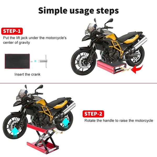 Motorcykelløftbord, belastningskapacitet 1100 lb, højdejustering 3,7" til 13,8", skridsikker dækstørrelse 14" x 8,6",Rød
