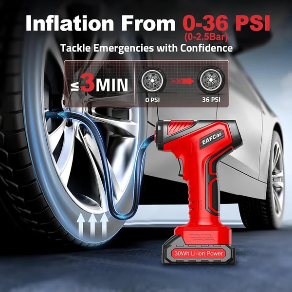 Bærbar Luftkompressor, 160 PSI, Genopladeligt Lithium-Ion,Rød, Batteridrevet