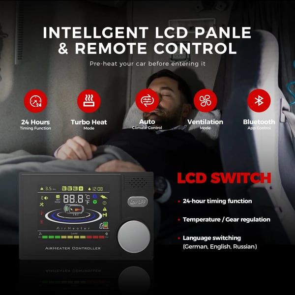 Luftvarmer, Bluetooth Kontrol, Ventilationsmode,12V 24V 8KW