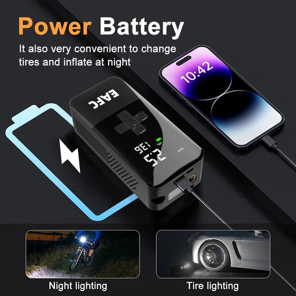 Luftpump, Bärbar Design, LED Digital Display,Batteridriven, trådlös