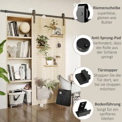 Skjutdörrsystem, Längd 200 cm, Bredd 40 cm, Stöder upp till 100 kg, Kompatibel med trä- och glasdörrar, Enkel installation