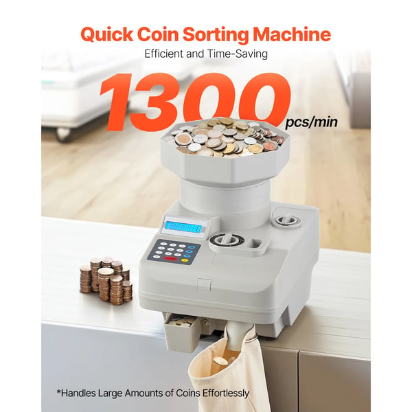 Møntsorterer, Høj Kapacitet, Automatisk Sortering,1300 stk min
