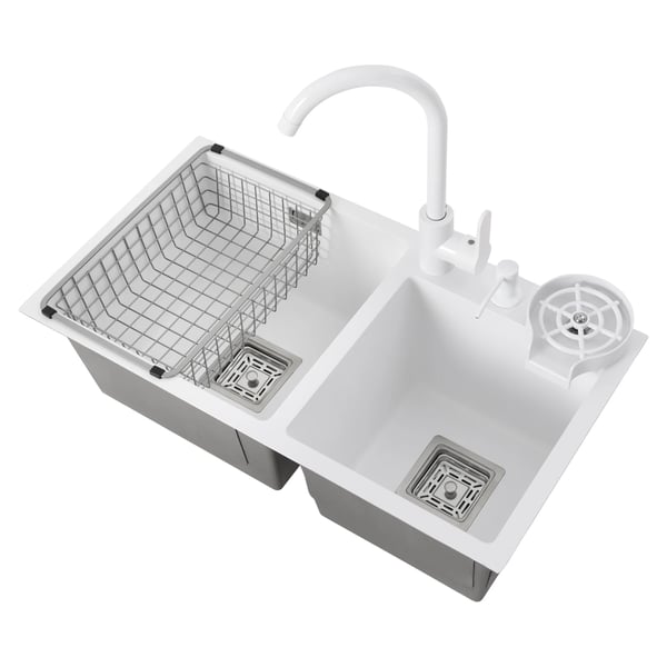 Dobbelt vask, 304 rustfrit stål, moderne design,HVID