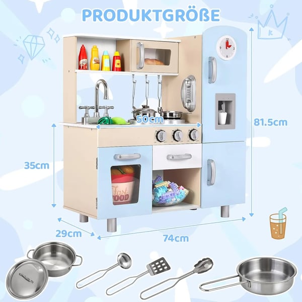 Legekøkken Sæt, Fremstillet af MDF, Egnet til Alderen 3-6, Unisex Design, CE Certificeret, Inkluderer Køkken Tilbehør
