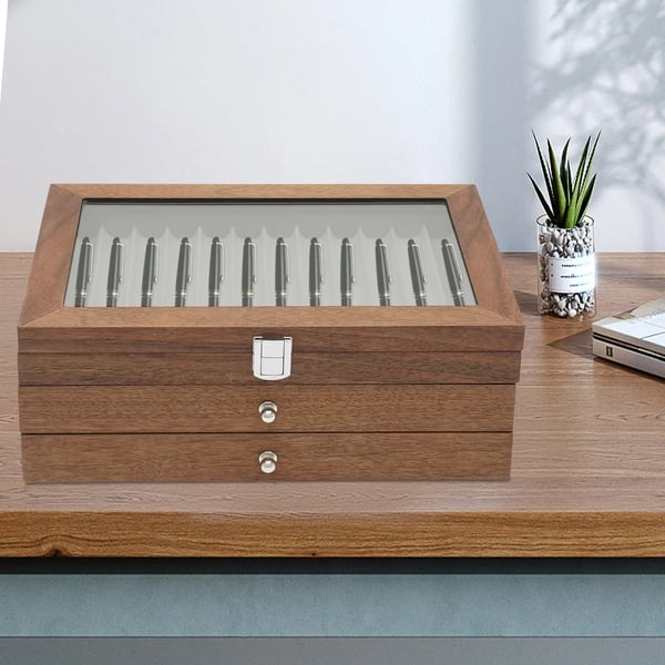 Pen Opbevaringsorganisator, 34 Pladser, Elegant Design,Brun