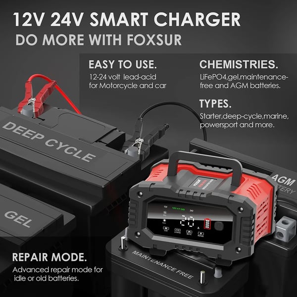 Bilbatterioplader, Automatisk Drift, Multi-Batteri Kompatibilitet,20A 10A 12V 24V
