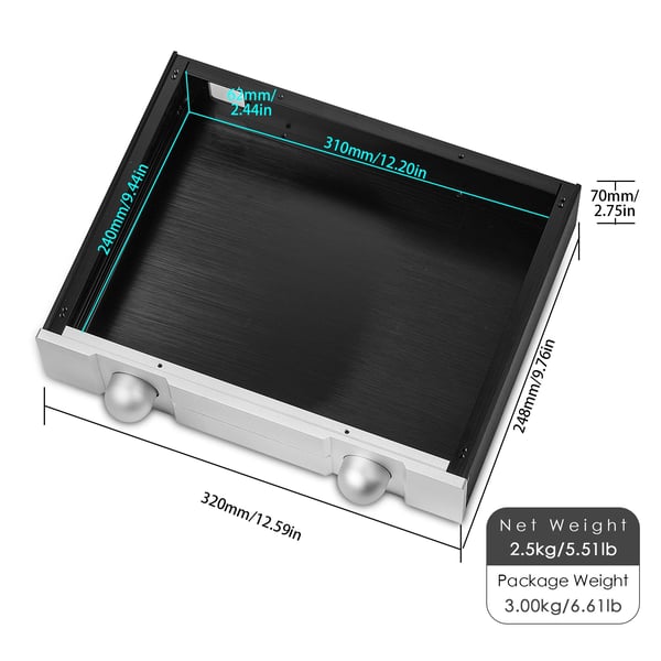 DIY HiFi forstærker kabinet, letvægts aluminium chassis, komplet tilbehørssæt, præcise dimensioner