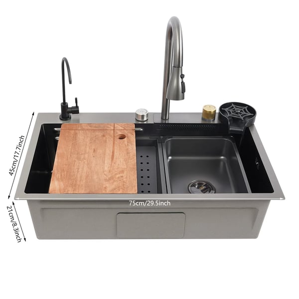 Køkkenvask, Rustfrit Stål, Rektangulær, Moderne Design, Topmontering eller Flushmontering, 75*45*21 cm