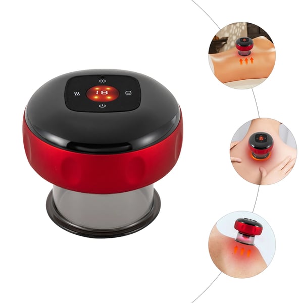 Elektrisk Cupping Massager, 12 Gear Sugekraft, Justerbar Temperatur 38-45℃, Letvægts og Bærbar,sort