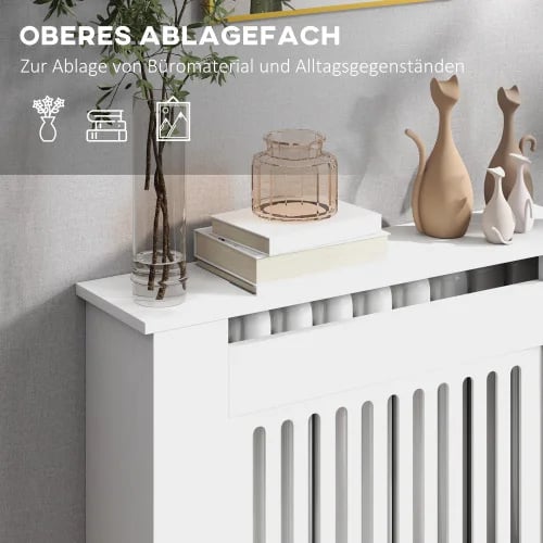 Radiatoröverdrag, 78 cm längd, 19 cm bredd, 81 cm höjd, 10 kg belastningskapacitet, justerbar design