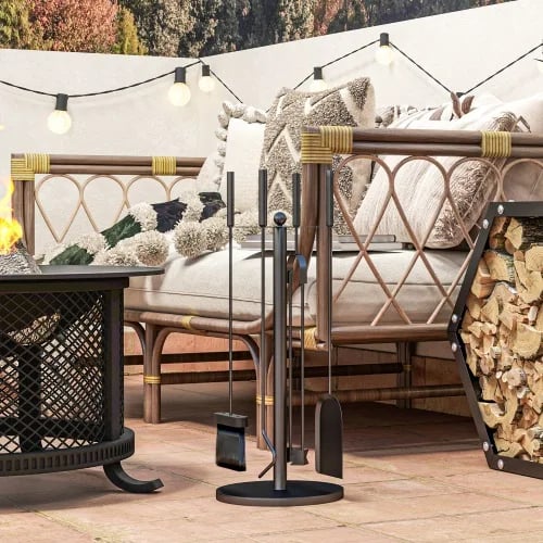 Työkalulisävarustesetti, Kiinteä Metalli, Ø25 x 54H cm Mitat, 5-osainen Setti, Klassinen Musta Viimeistely, Tilaa Säästävä