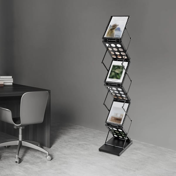 Magasinholder, Dobbelt-Sidet Display, Sammenklappeligt Design,sort