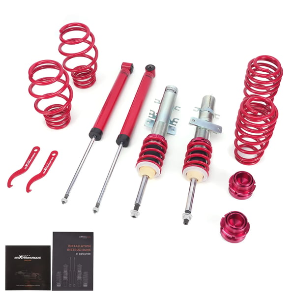 Coilover sænkningskit, justerbar højde 35mm-75mm, fjederlængde foran 239mm, fjederlængde bag 230mm, fjederhastighed foran 3.5kg/mm