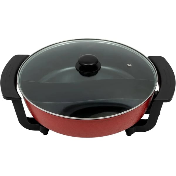 Elektrisk Hot Pot, 30 cm Dobbelt-Kompartment Design, 5 Temperaturindstillinger,rød
