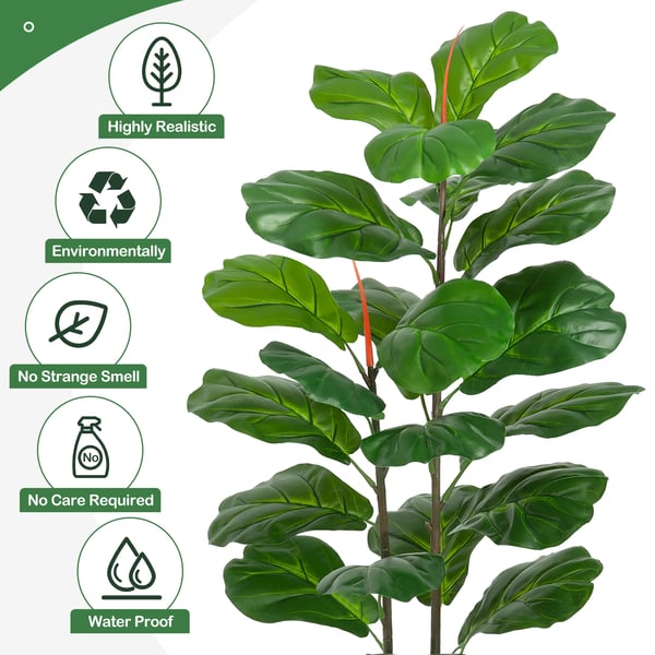 Kunstig Fiddle Leaf Fig Træ, 39 tommer højt, Polyester Materiale, Indendørs Brug, Perfekt til Hjemmedekoration, Jubilæumsapplikationer