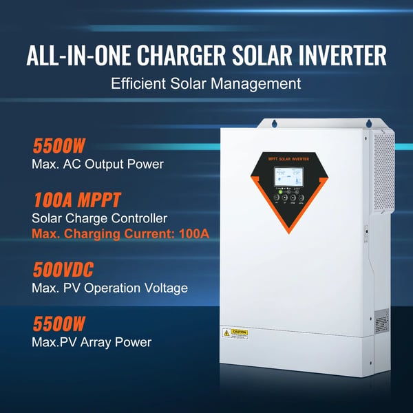 Hybrid sol inverter, 5500W nominel effekt, indbygget MPPT laderegulator,5500W