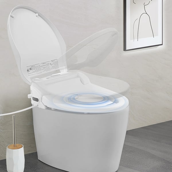 Bidet Toilet Sæde, Flere Rengøringsmuligheder, Fjernbetjening Inkluderet,HVID, Forlænget, 220V-230V, EU Stik