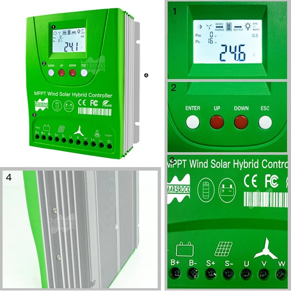Aurinkosäädin, MPPT-tekniikka, WiFi-yhteys, Tuuli1000W Aurinko1000W, Automaattinen 12V 24V, Ulkoinen Tuuli-Aurinko Hybridijärjestelmä