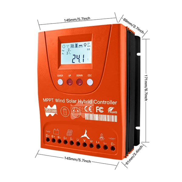 3000W Hybrid Aurinko- ja Tuulivoimakontrolleri, Automaattinen Jännitteentunnistus, Korkea Teho kapasiteetti,Solar1500W Wind1500W, AUTO 24V 48V, Ulkoinen tuulensarja hybridi