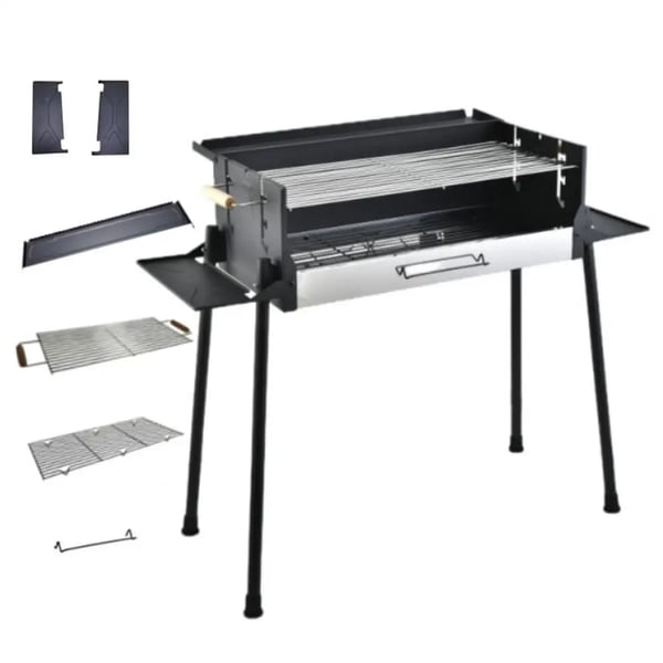 BBQ Grill, Justerbar Temperatur, Vindafvisende, Foldbar Opbevaringshylde,Sort