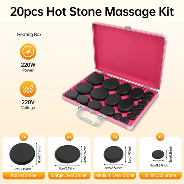 Hot Stones Massage Sæt, Flere Størrelser af Sten, EU Stik Inkluderet,gåse gul