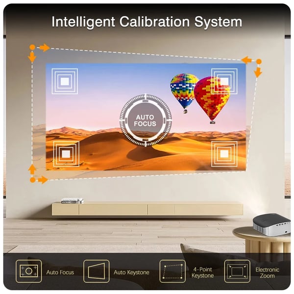 Projektor, Full HD 1920x1080, 1500 ANSI Lumen, Autofokus, WiFi-forbindelse, 40-200 tommer