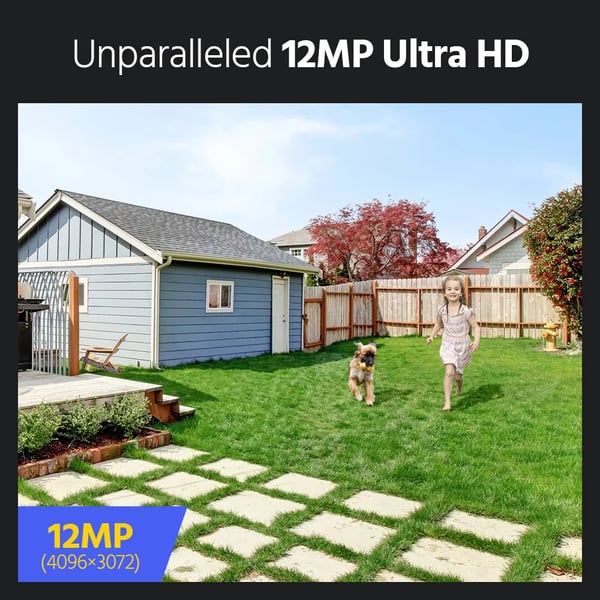 Säkerhetskamera, 12MP upplösning, PoE-kompatibel, väderbeständig design