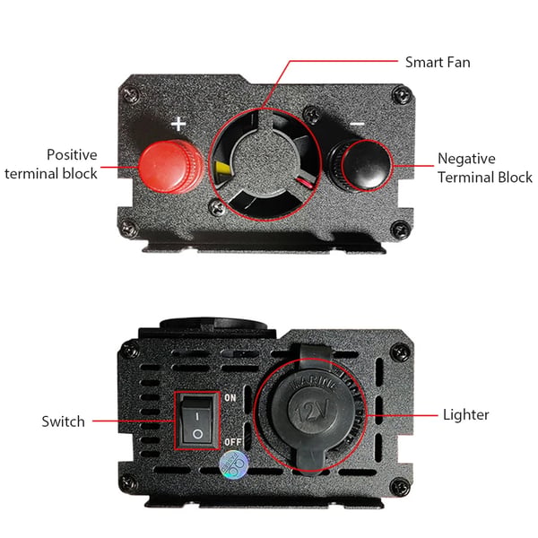 Strømomformer, 500W effekt, DC 12V indgang, AC 220V udgang, 2 universelle stik, 4 USB-porte