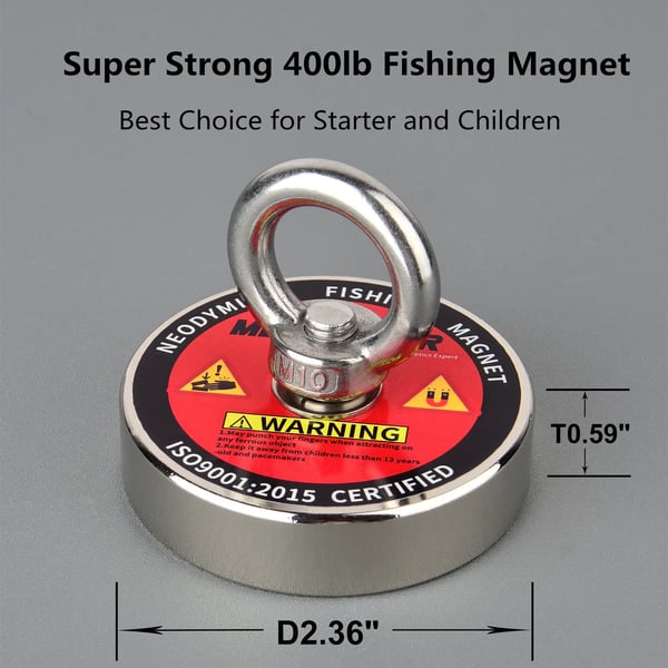 Retrieval Magnet Kit, 400 lb dragkraft, hållbart rep,400LBS REP Klok, Vertikal dragkraft
