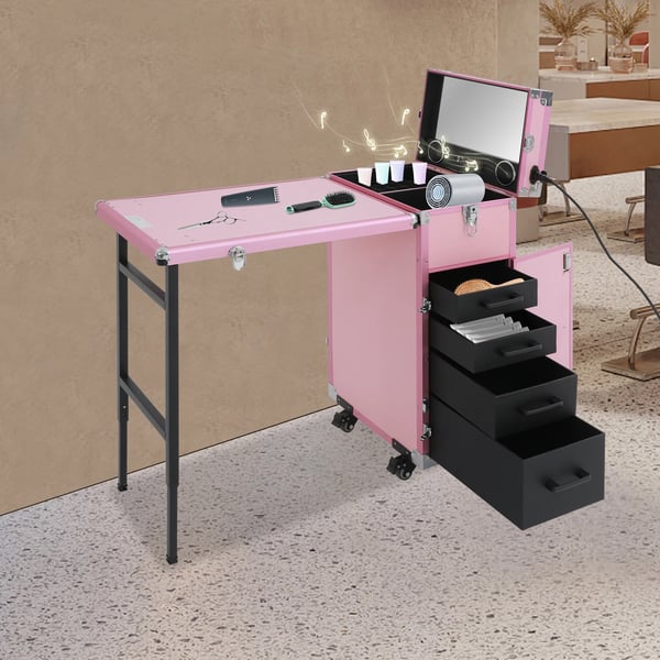 Makeup Trolley Kuffert, Foldbart Design, God Plads,Pink
