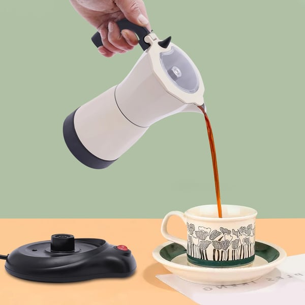 Espressokeitin, kompakti muotoilu, 12,68 unssin kapasiteetti,Kermavalkoinen