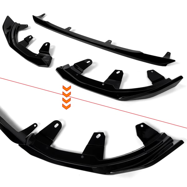 Front Bumper Splitter Lip, Glansende Sort Finish, Aerodynamisk Design,Glansende sort