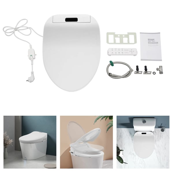 Bidet Toilet Sæde, Flere Rengøringsmuligheder, Fjernbetjening Inkluderet,HVID, Forlænget, 220V-230V, EU Stik