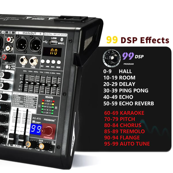 Lydmixer, 6 kanaler, 99 DSP-effekter,EU-stik