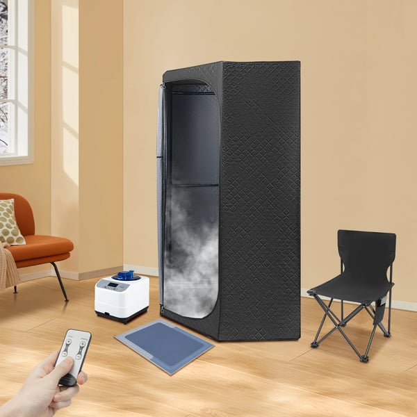 Bærbar damp sauna, høj kvalitet satin bomuld, 1350W damp system, rummelig telt design, foldbar stol inkluderet, robust stabilitet