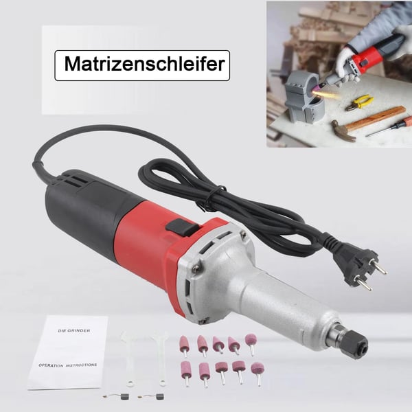 Elektrisk Dødsgrinder, 750 W, Variabel Hastighed op til 27000 RPM, Collet Chuck Diameter φ6mm, Tilbehørssæt Inkluderer 14 Stykker, Vejer 2,2 kg