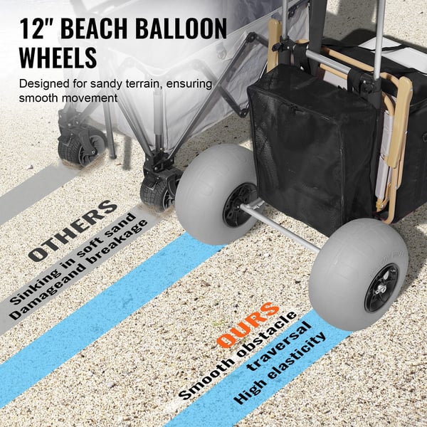 Strandvogn, 29,9 x 15,4 tommer, 165 lbs belastningskapacitet, 12-tommer ballonhjul, rustbestandig aluminium, foldbart design