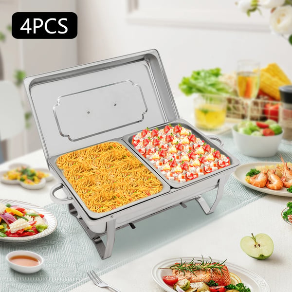 Chafing Dish Buffet Sæt, 4PCS, Rustfrit Stål, Alkohol Opvarmning,Sølv