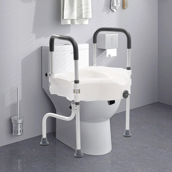 Toiletstol med armlæn, justerbar højde, 170° roterende design,HVID