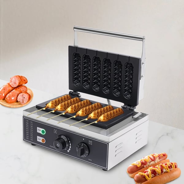 Pølsemaskine, 1500W, 220V, Temperaturinterval 50-300℃, 6 forme, Bordplade design