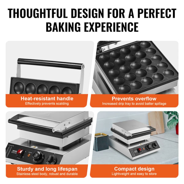 Vaffeljern, 500W Effekt, 110V Spænding, Non-stick Rustfrit Stål, 43mm Diameter, Temperaturkontrol
