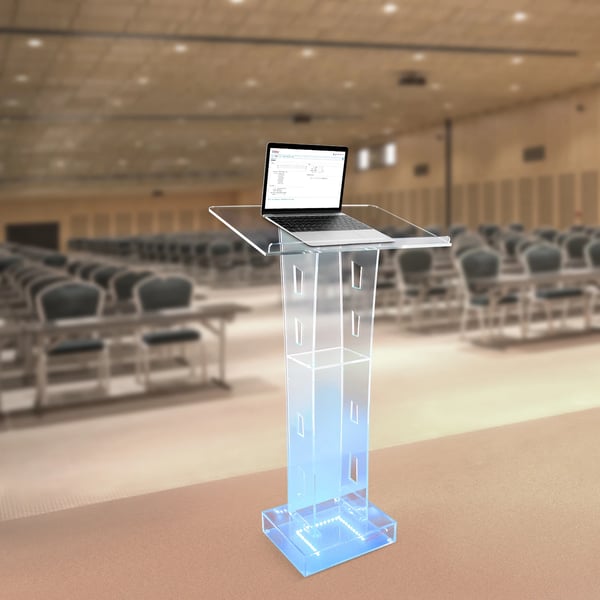 Podium, Blå LED-lys, 110 cm højde, 10 kg kapacitet,gennemsigtig
