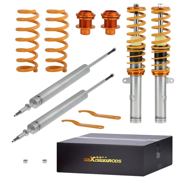 Coilover affjedringskit, justerbar køre højde, ikke-justerbar dæmper, 6061 aluminium materiale, vare længde 56 cm, vare vægt 28 kg