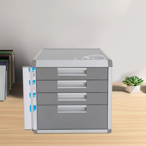 Filopbevaringsskab med 4 sikre skuffer, Dimensioner: 31,5 x 35 x 29,8 cm, Materiale: Aluminiumlegering, Plastik, MDF, Nettovægt: 4,1 kg