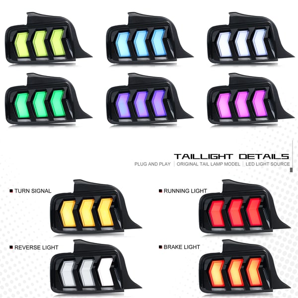 Baglygtesamling, 12V spænding, 3400 lumen, 35W effekt, til Ford Mustang 2005-2009, sekventiel blinklys